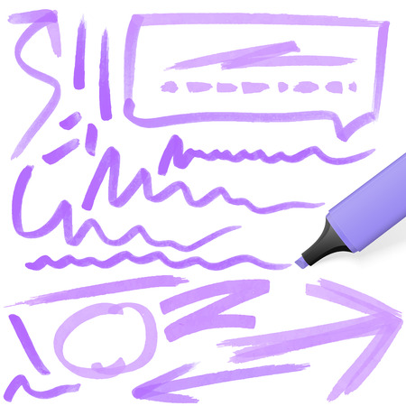 purple colored highlighter with different hand drawn markingsのイラスト素材
