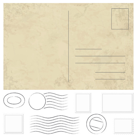 old vintage postcard, stamps and postmarksのイラスト素材