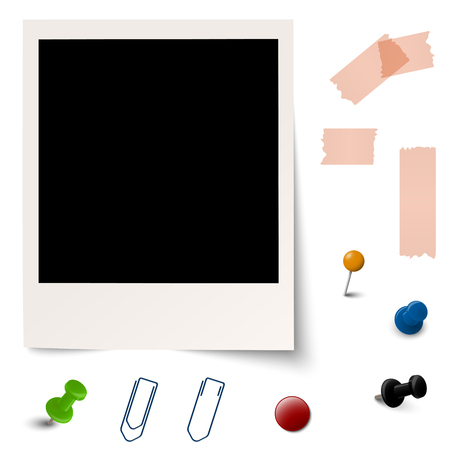 collection of old photo with office accessories vectorのイラスト素材