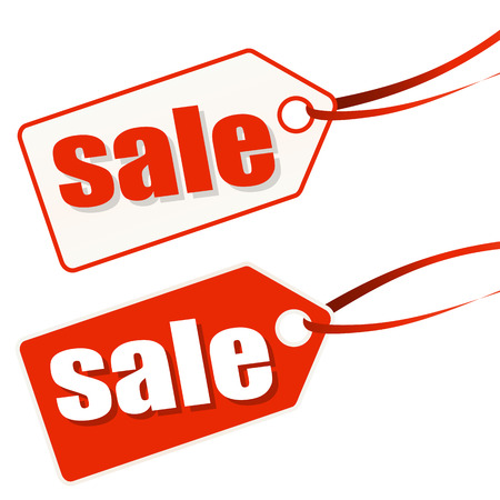 two white and red hang tags with ribbon for SALEのイラスト素材