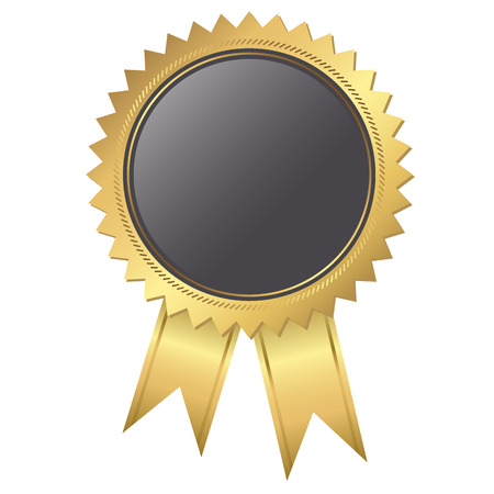 golden seal of quality template with ribbons and black baseのイラスト素材