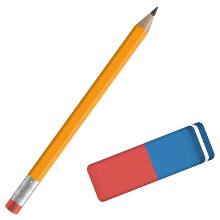 little school equipment with orange Pencil and red and blue eraserのイラスト素材