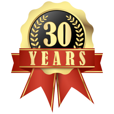 golden jubilee button with banner and ribbons for 30 yearsのイラスト素材