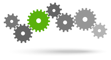 gray gears for cooperation or teamwork symbolism with green leaderのイラスト素材