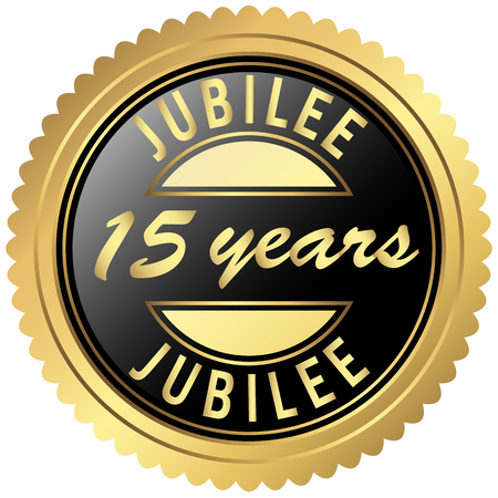 round seal colored black and gold for fifteen years jubileeのイラスト素材