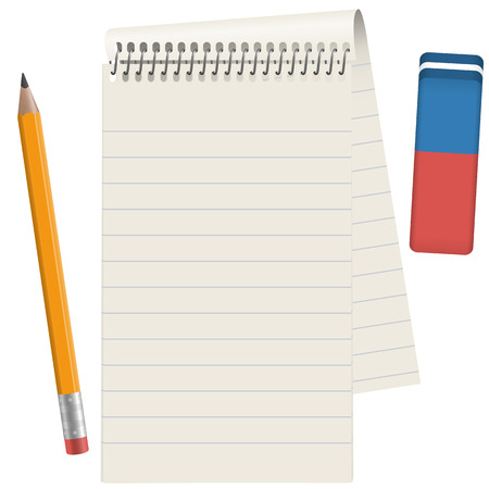 gray paper pad with pencil and eraserのイラスト素材