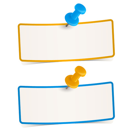 set of two little papers with colored pin needleのイラスト素材