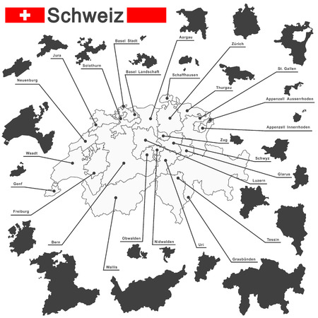 silhouettes of european country Switzerland and all cantonsのイラスト素材