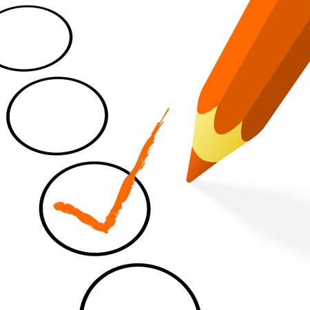 illustration of pencil colored orange drawing a hookのイラスト素材