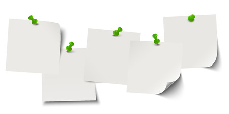 little sticky papers in a row with colored pin needles and free copy spaceのイラスト素材