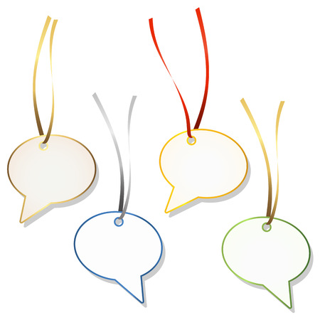 four speech bubble hang tags with ribbonのイラスト素材