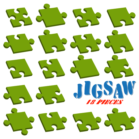 collection of all puzzle parts colored greenのイラスト素材