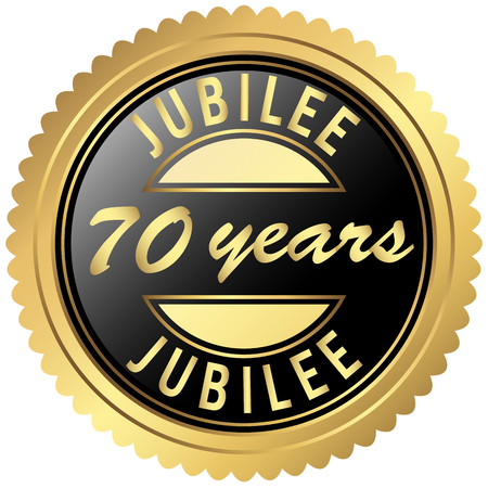 round seal colored black and gold for seventy years jubileeのイラスト素材