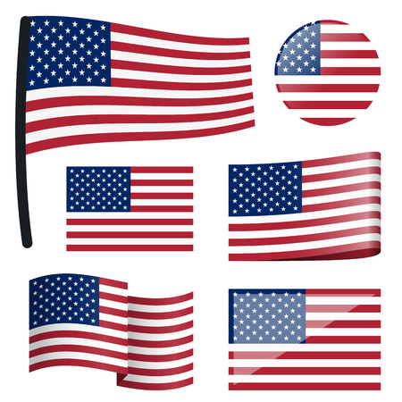 collection of different swung flags of country USAのイラスト素材