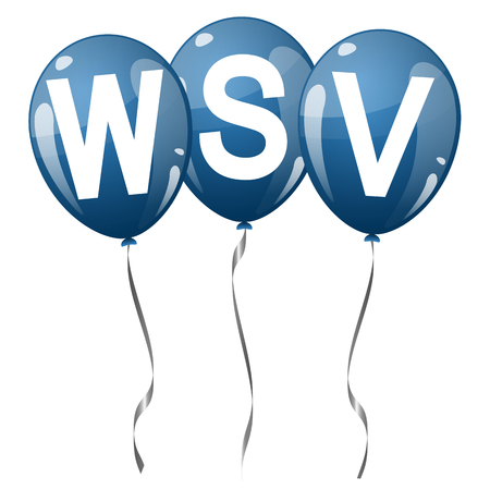 three blue colored flying balloons with text WSVのイラスト素材