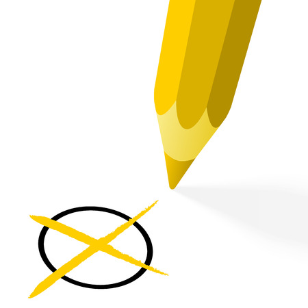 illustration of pencil colored yellow drawing a crossのイラスト素材