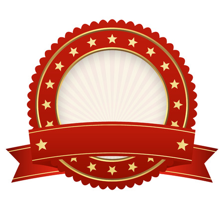 round button template with red banner isolated on white backgroundのイラスト素材