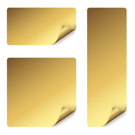 collection of stickers with turned over corner colored goldのイラスト素材