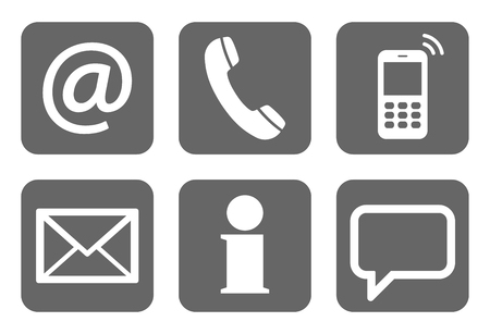 Contact Us, set of six white icons in gray boxesのイラスト素材