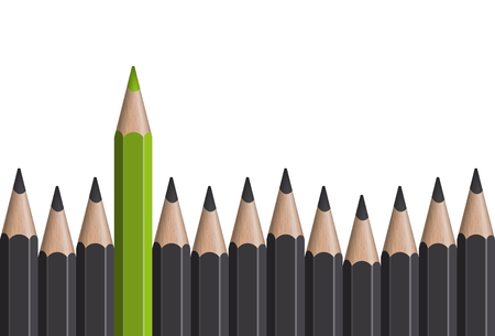 row of gray pencils with one colored green symbolizing the special oneのイラスト素材