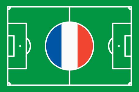 abstract green soccer field with white marks and france national colors in center pointのイラスト素材