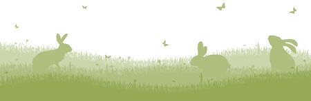 green colored bunny silhouettes with grass and white background for Easter timeのイラスト素材