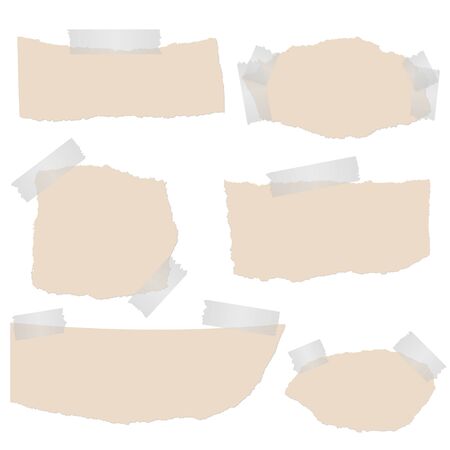 Collection of brown scraps of paper with colored tapeのイラスト素材