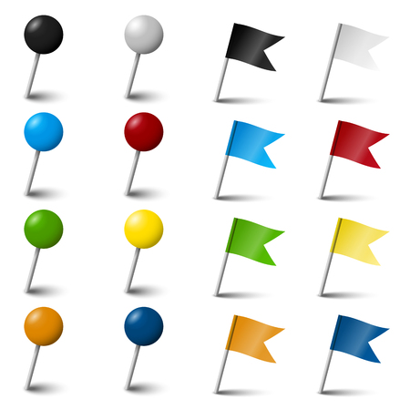 Collection of different pin needle office supplies in various colorsのイラスト素材