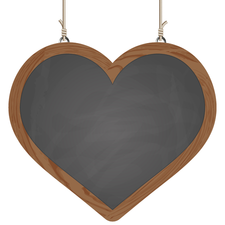 blank heart black board with wooden frame hanging on ropesのイラスト素材