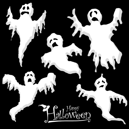 collection of different white colored illustrated spooks for Halloween layoutsのイラスト素材