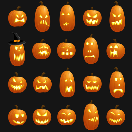 collection of different orange colored illustrated pumpkins for Halloween layoutsのイラスト素材