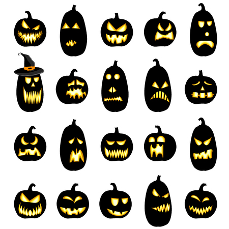 collection of different black colored illustrated pumpkins for Halloween layoutsのイラスト素材