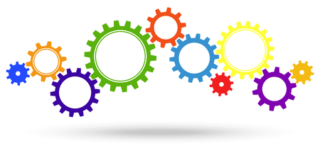 colored gear wheels for cooperation or teamwork symbolismのイラスト素材