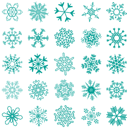 Big collection of different snow stars for christmas timeのイラスト素材