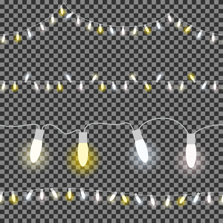 seamless light strings with burning bulbs in different colors and transparency in vector fileのイラスト素材