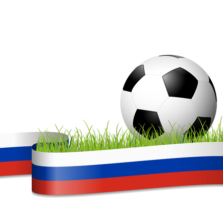 soccer ball lying in the grass with russian colors bannerのイラスト素材