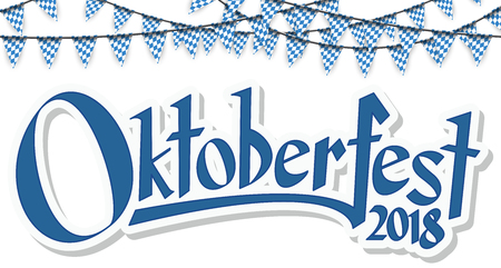 Oktoberfest 2018 garlands having blue-white checkered pattern and blue confettiのイラスト素材