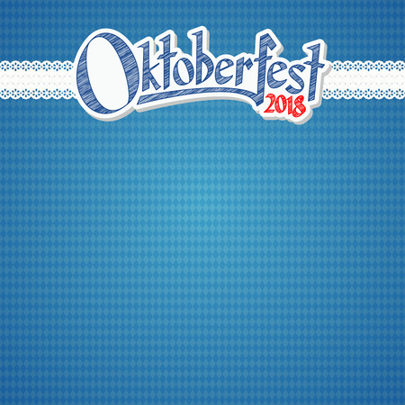 Oktoberfest background with blue-white checkered pattern, banner and text Oktoberfest 2018 (in german)のイラスト素材