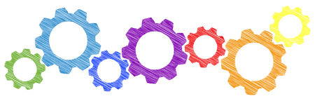 colored scribble gear wheels for cooperation or teamwork symbolismのイラスト素材