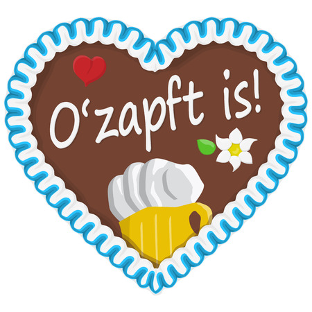 illustrated gingerbread heart with text in german for Oktoberfest timeのイラスト素材