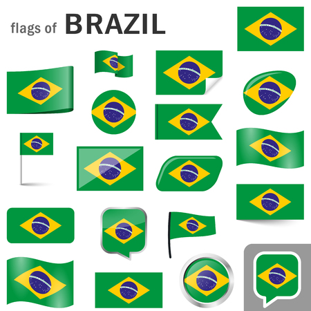 collection of flags and buttons with national country colors of Brazilのイラスト素材