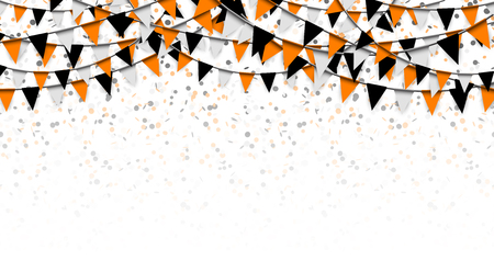 confetti and garlands background colored black, orange and white used for Halloween layoutsのイラスト素材
