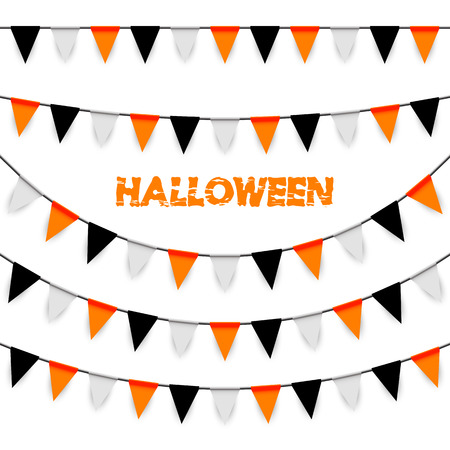 garlands background with black, orange and white pennants used for Halloween layoutsのイラスト素材