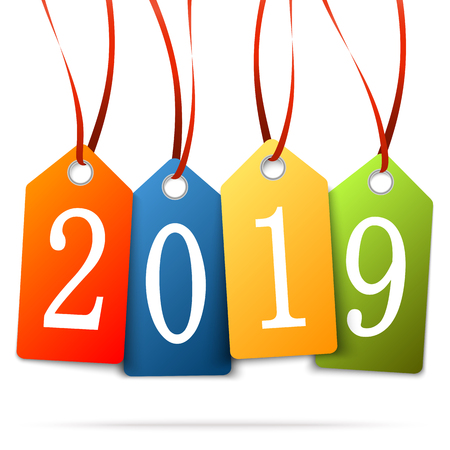 colored hang tags with numbers 2019 for New Year greetingsのイラスト素材