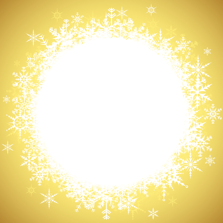 white snowflakes with empty white center part for christmas winter greetings on golden backgroundのイラスト素材