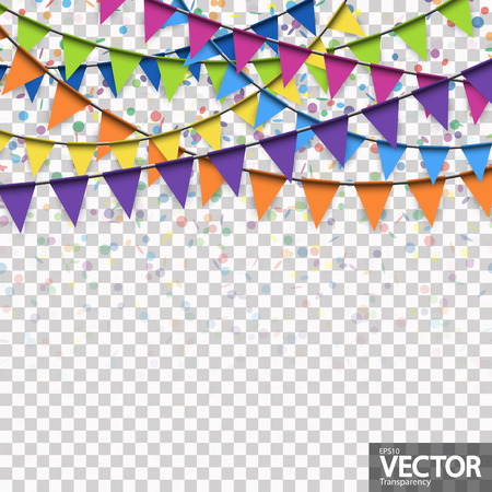 colored garlands and confetti background for party or festival usage with transparency in vector fileのイラスト素材