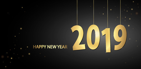 golden colored hang tag numbers for New Year 2019のイラスト素材