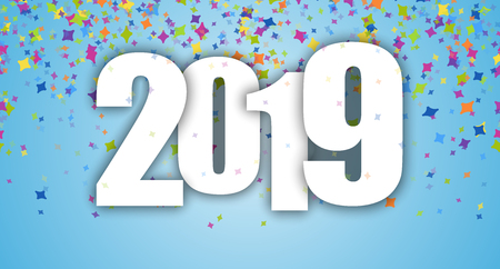 blue background with colored confetti for New Year party 2019のイラスト素材