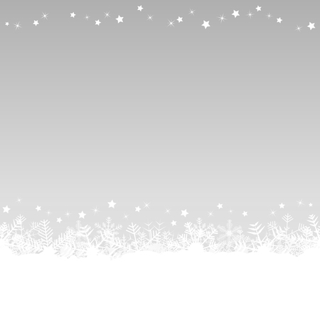 white snow flakes on bottom side and silver colored christmas backgroundのイラスト素材