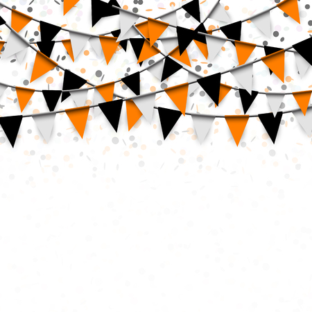 confetti and garlands background colored black, orange and white used for Halloween layoutsのイラスト素材